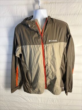 Columbia Men's Olive, Khaki & Orange Trim Hooded Rain Jacket